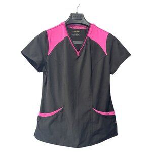 HeartSoul Break On Through Break Free Heart Zips A Beat‎ V-Neck Pink Black Top M